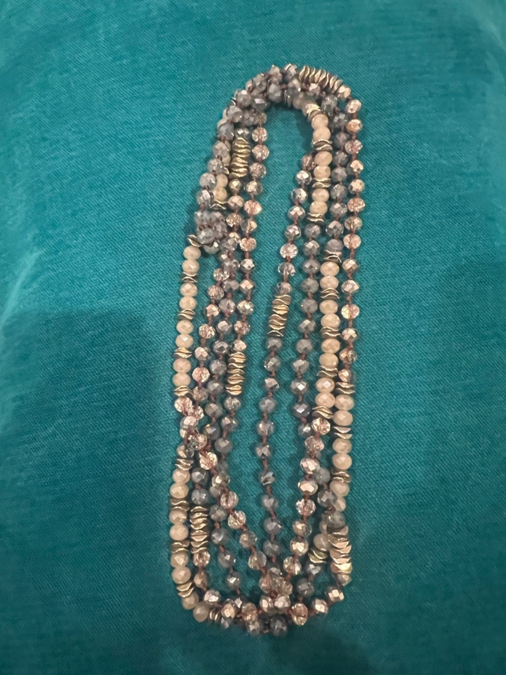 & Other Stories Earth tones and Gold Layered Beaded Necklace 30 inch long
